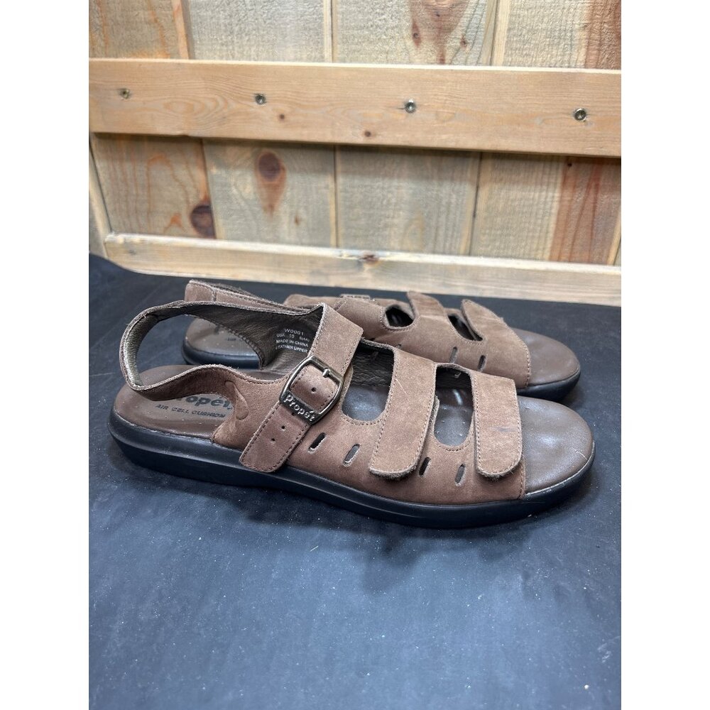 Propét Womens Brown Leather Adjustable Sandals Size 10 S (4A) Narrow Fit